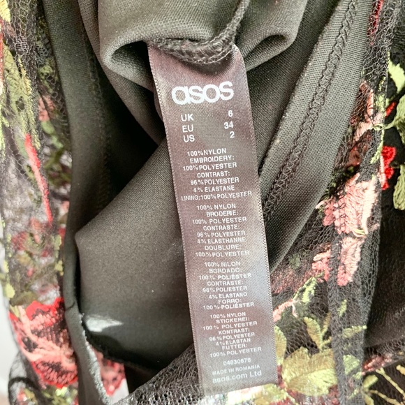 ASOS Black Mesh Floral Overlay Bodysuit Dress - Picture 8 of 16